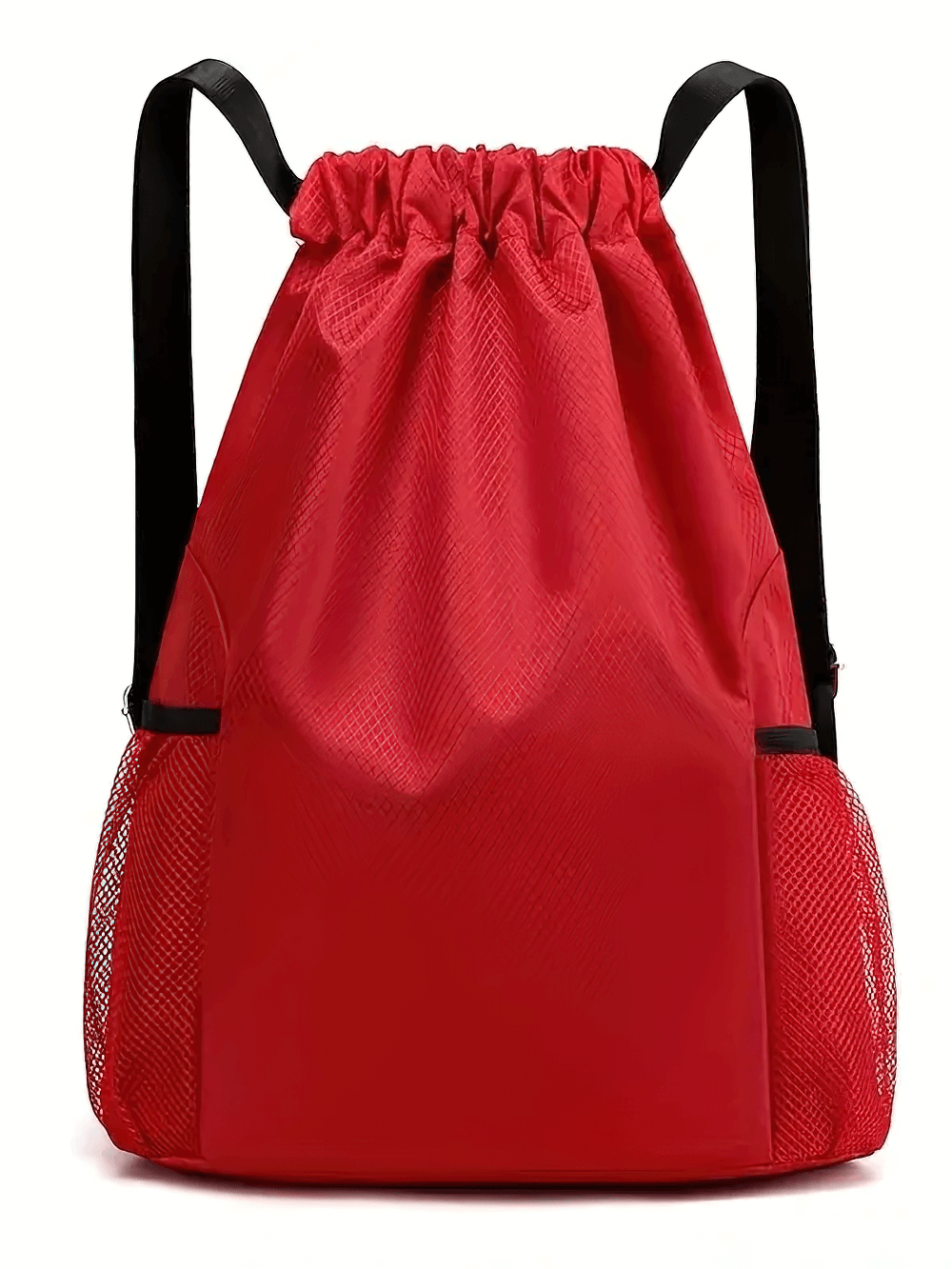 Red sports drawstring backpack SF2642 with adjustable straps and mesh pockets, ideal for gym and travel.