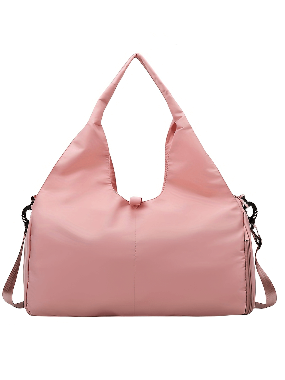 Soft pink sports duffel bag with shoulder strap and spacious design, perfect for gym and travel. Stylish and functional bag for all occasions.