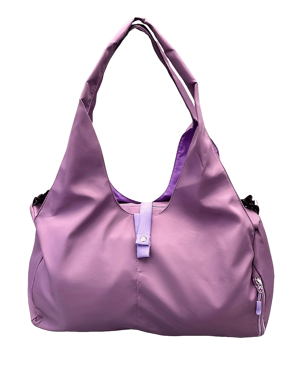 Stylish purple duffel bag with roomy interior and comfortable straps, perfect for gym or travel adventures.