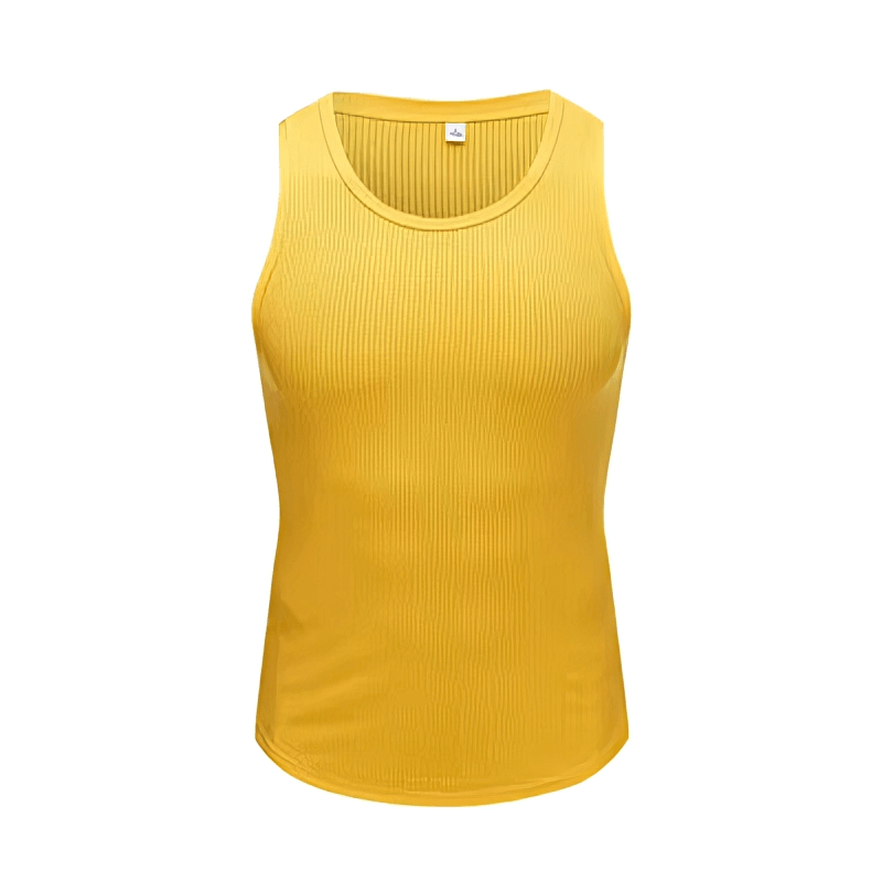 Yellow men's sports elastic breathable tank top SF1359, perfect for training and summer workouts, featuring an O-neck design.