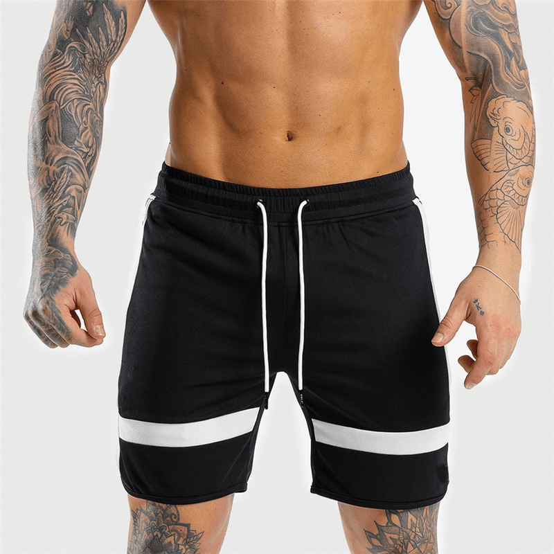 Men's sports elastic short training shorts in black with drawstring closure, ideal for casual workouts - SF1523.