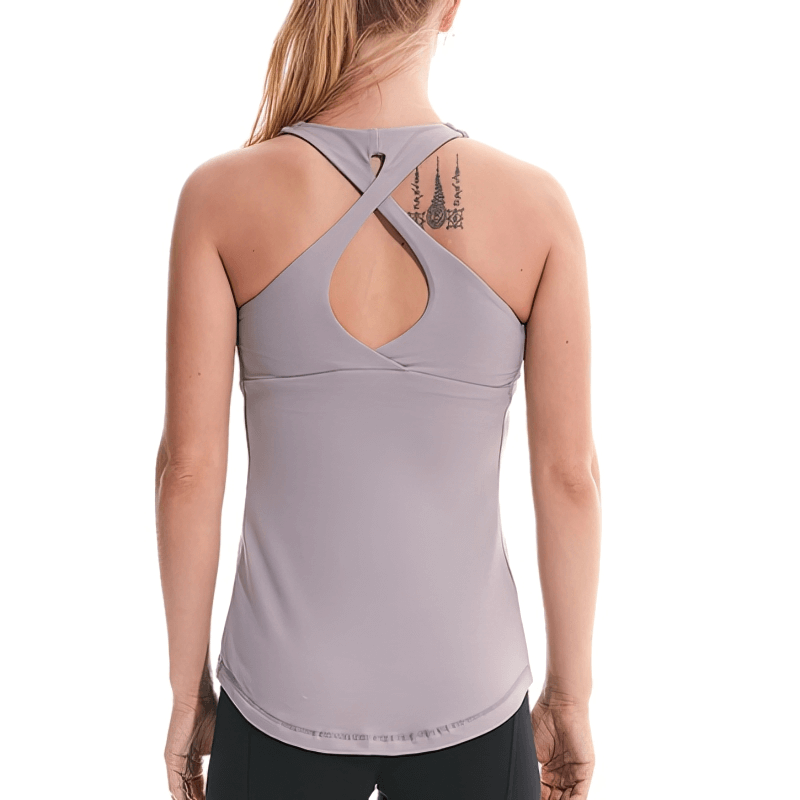 Back view of Sports Elastic Tight Women's Cross-Back Yoga Tank, ideal for running, yoga, quick-drying, compression fit, nylon.