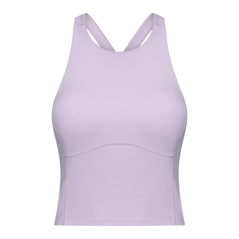 Light purple sports elastic women's tank top with built-in bra, perfect for fitness, running, and exercise. SF1810.