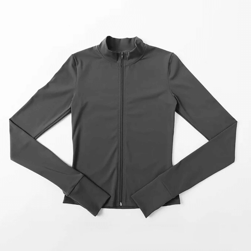 Women's full sleeve fitness top in gray nylon, front view. Lightweight and breathable, perfect for yoga or outdoor sports. SF1766 set.