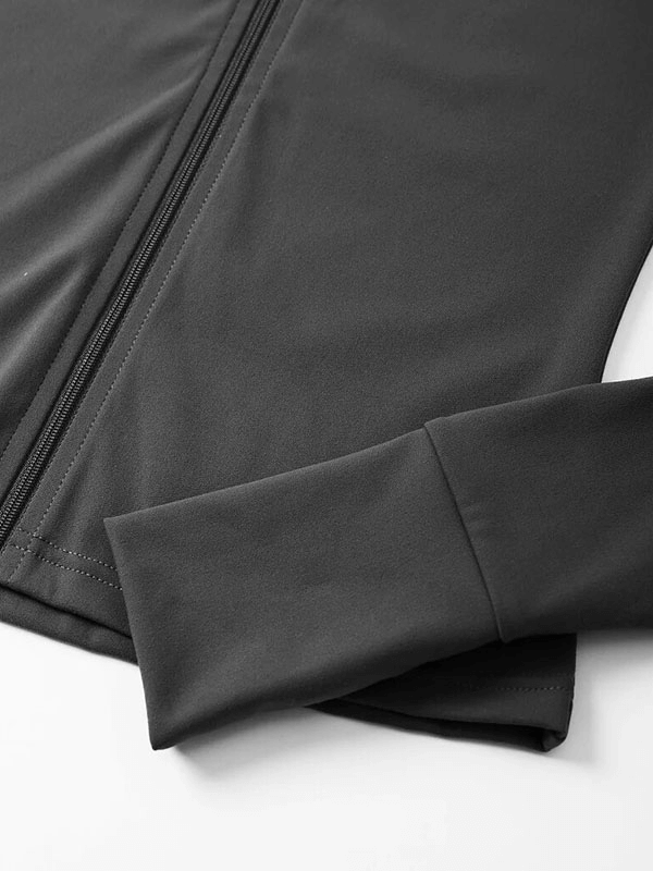 Close-up of black full-sleeve top from women's sports fitness set SF1766, featuring sleek and breathable nylon fabric.