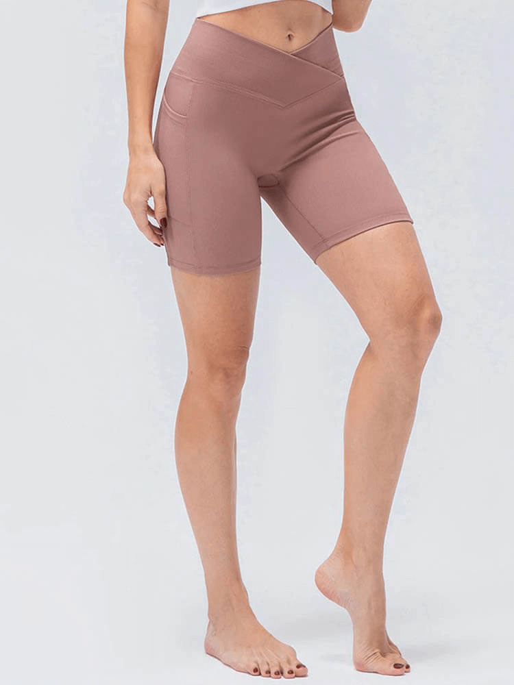 Solide Sport-Shorts mit hoher Taille und Tasche für Damen – SF0104 