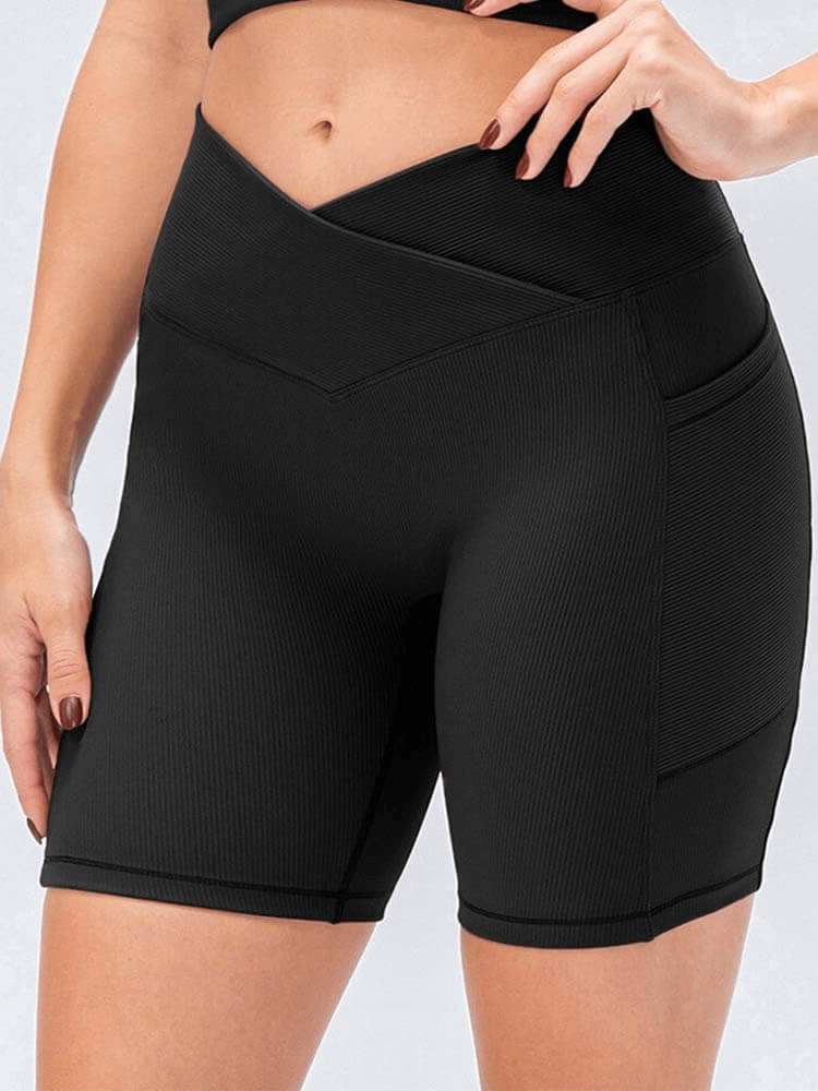Sports High Waist Solid Shorts with Pocket for Women - SF0104