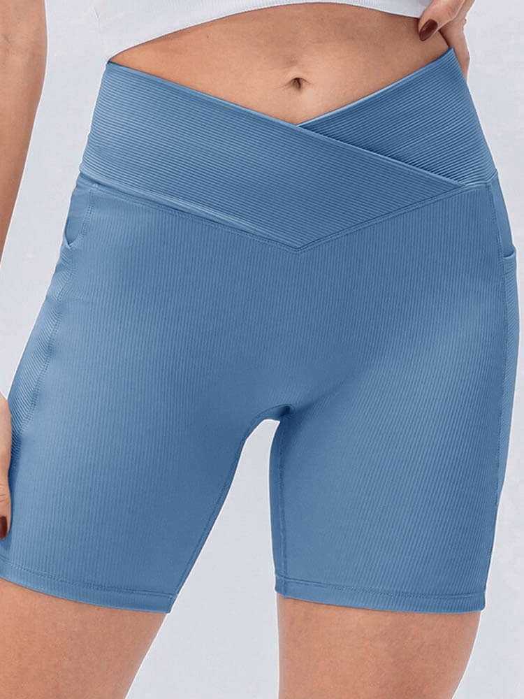 Solide Sport-Shorts mit hoher Taille und Tasche für Damen – SF0104 