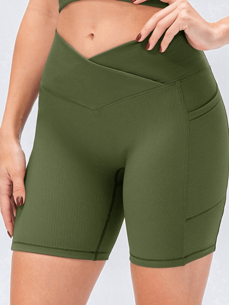 Sports High Waist Solid Shorts with Pocket for Women - SF0104