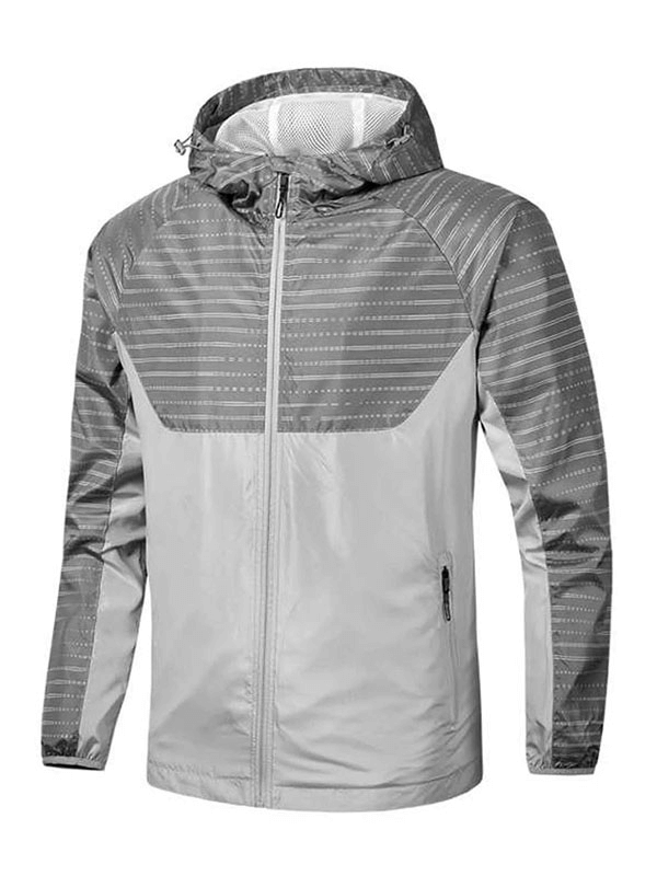 Men's Sports Hooded Thin Windbreaker - Lightweight gray jacket with stylish printed pattern, hood, and zipper closure, SF1899