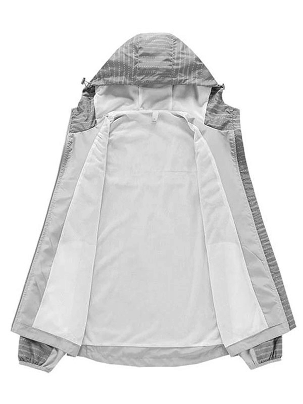 Back view of gray sports hooded thin windbreaker for men with zipper, SF1899.