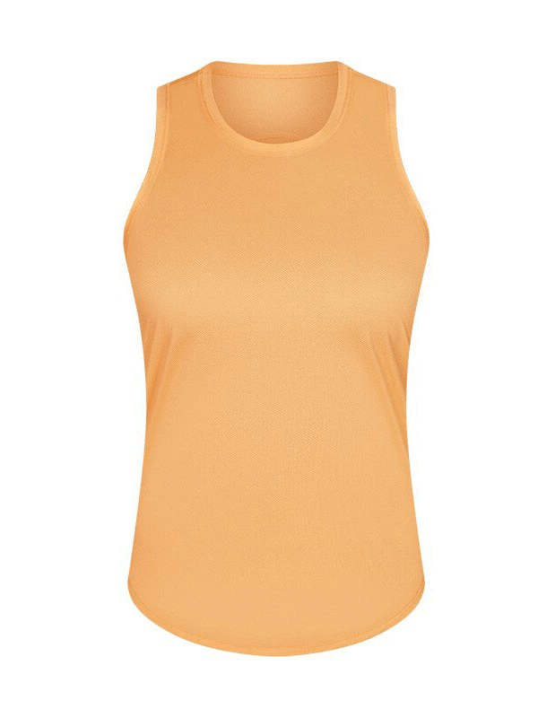 Women's orange quick-drying sports tank top made of lightweight spandex and nylon, ideal for yoga and fitness.