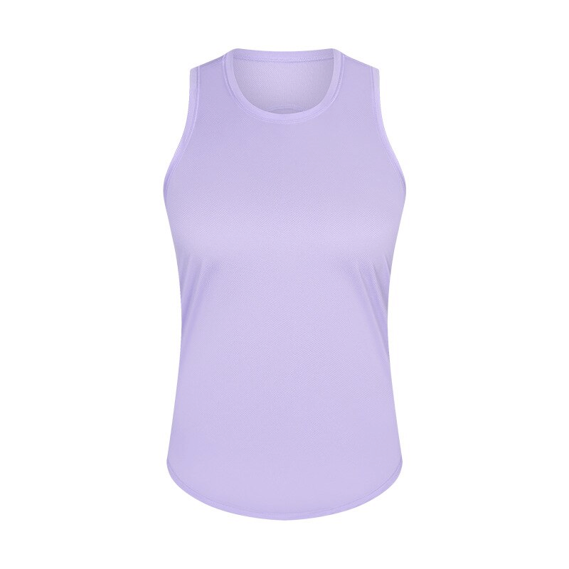Purple sports lightweight quick-drying women's tank top, ideal for yoga and fitness, made from spandex and nylon.