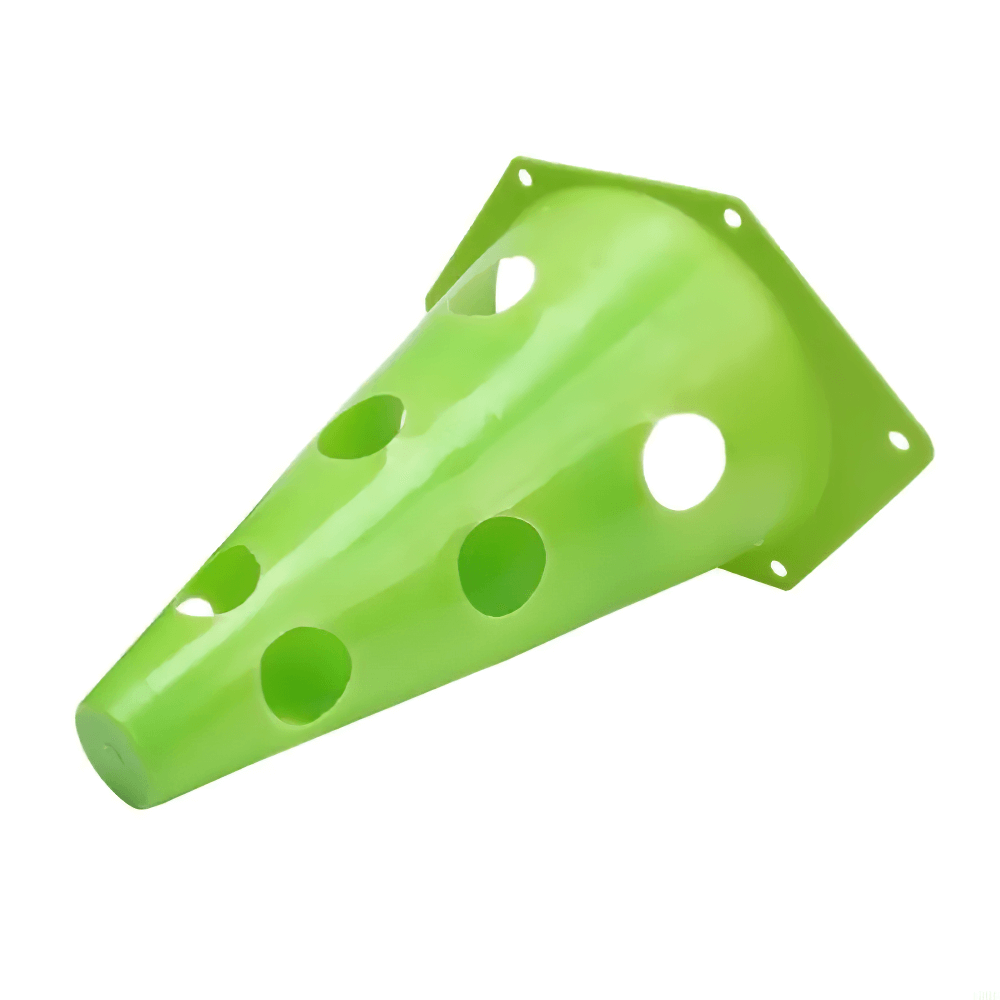 Green sports marker cone with holes for agility training, perfect for field drills or skating practice. SF3174 model for athletes.