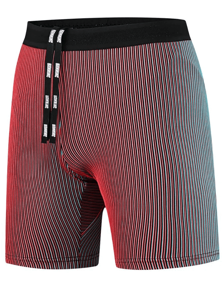 Striped men's compression running shorts with drawstring, SF1860 model, enhances athletic performance with breathable polyester material.