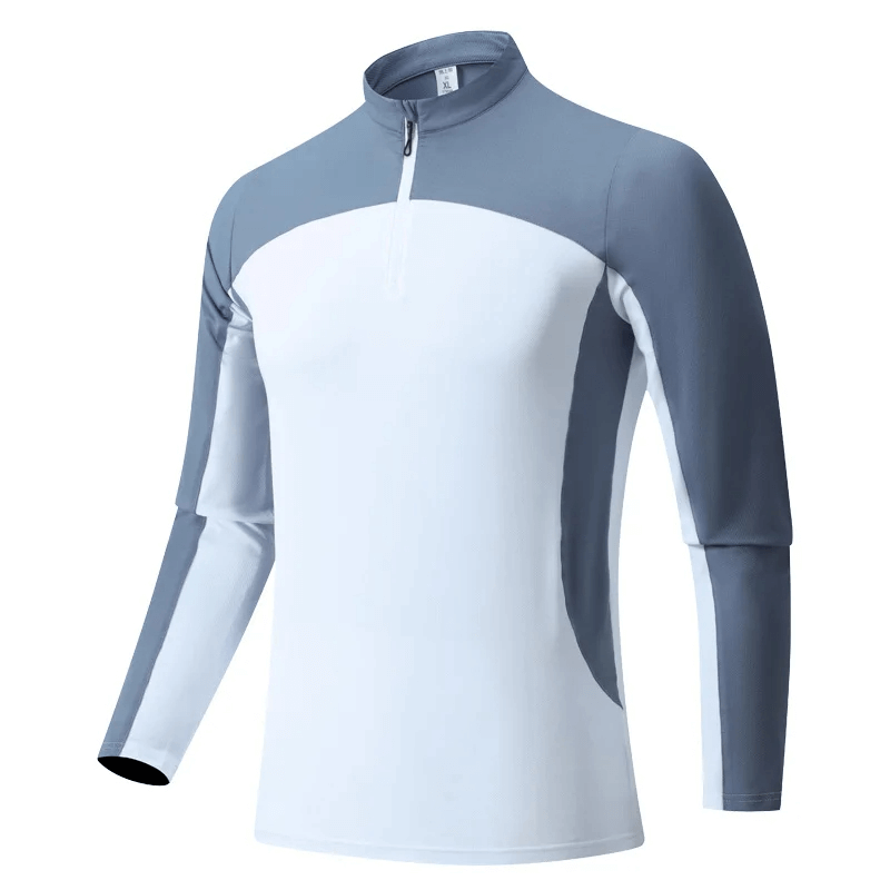 Blue men's half-zip long sleeve running top SF2070, ideal for workouts and casual wear, breathable fabric, full coverage.