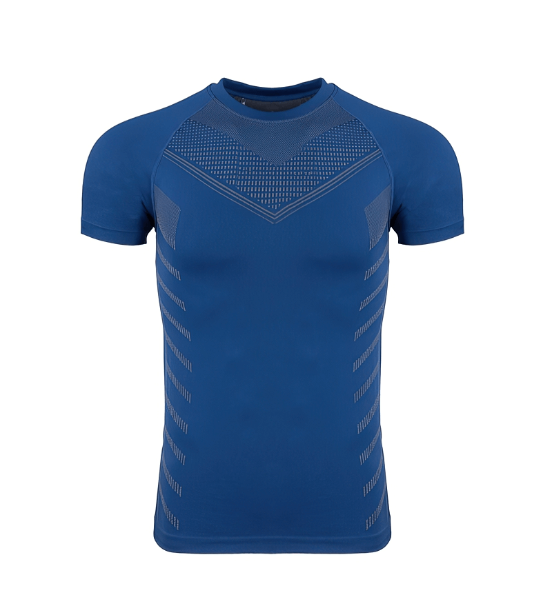 Sports Men's Quick Dry T-Shirt in blue, short sleeves, spandex material, perfect for workouts, fashionable o-neck style.