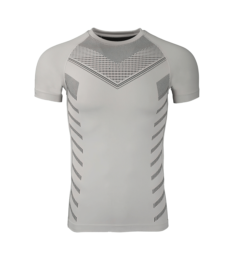 Men's quick dry spandex workout t-shirt, short sleeve, stylish o-neck, light grey color, perfect for gym or leisure.