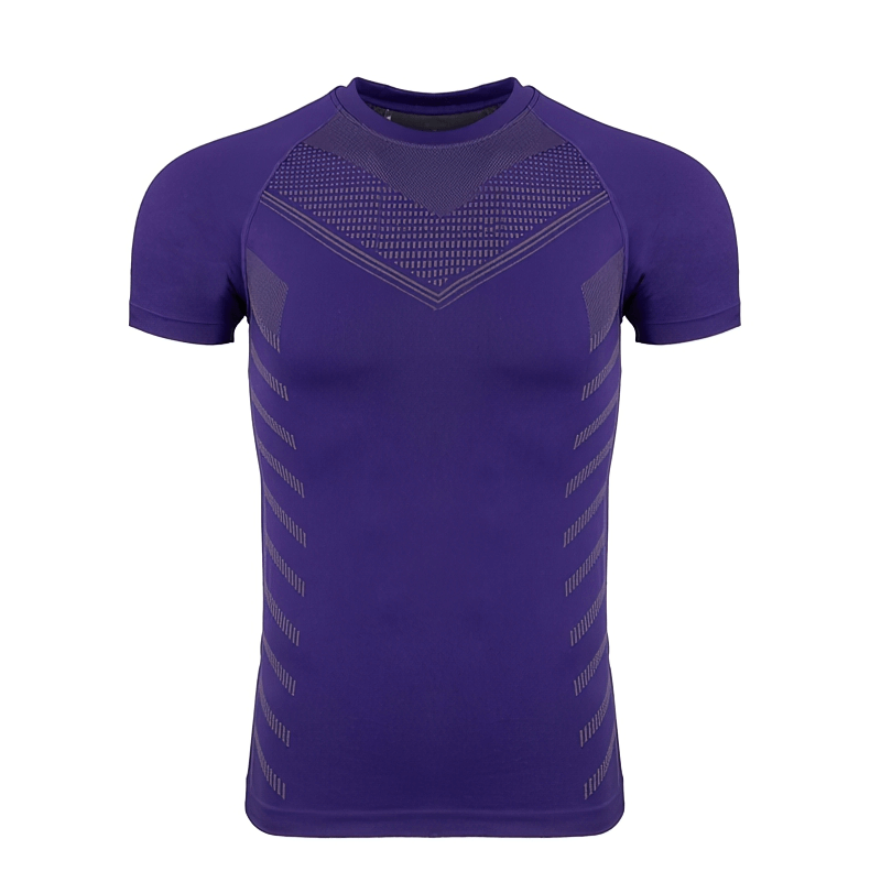 Purple quick dry men's spandex workout t-shirt with o-neck and short sleeves, perfect for gym and leisure.