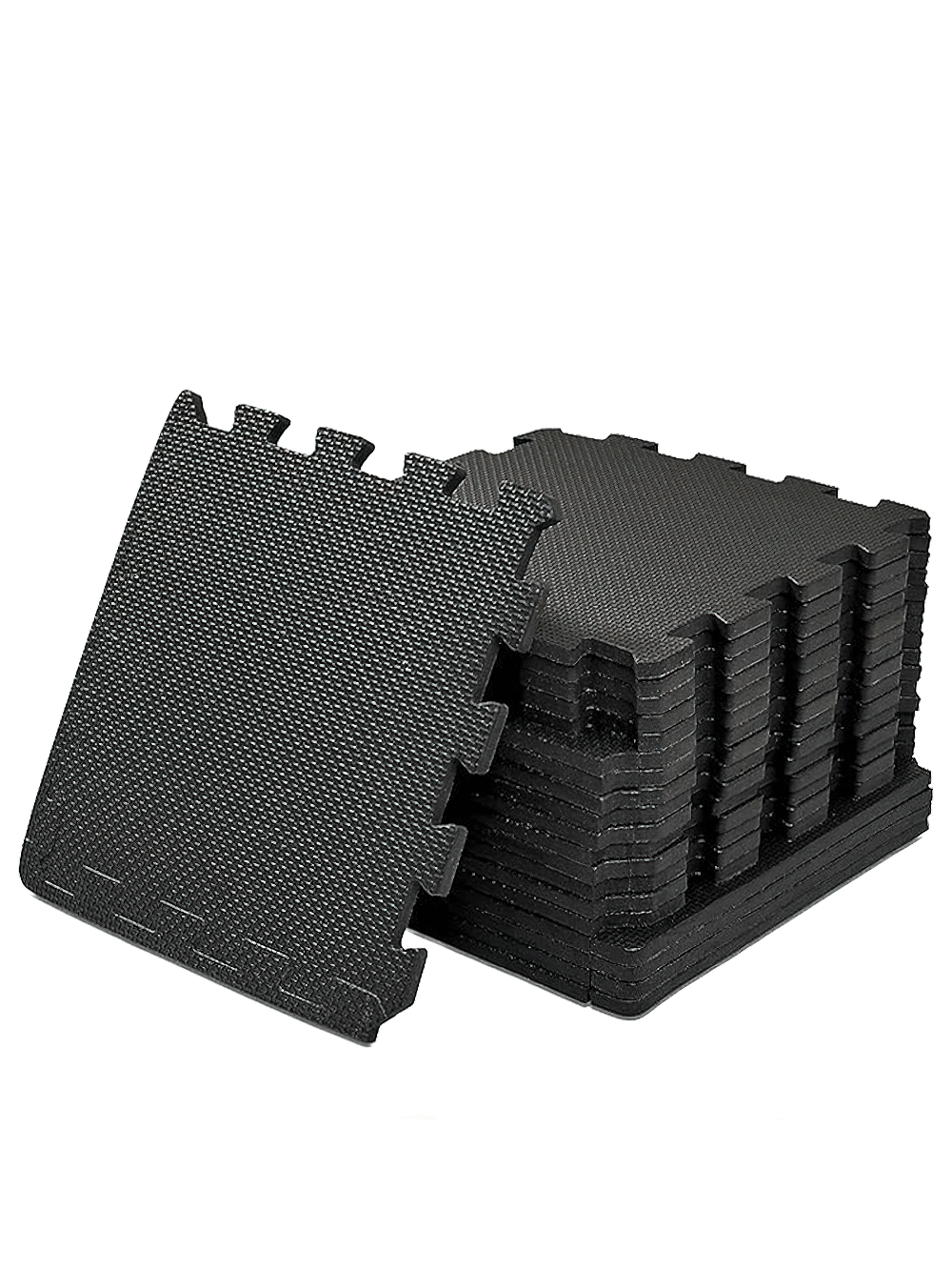 Black cross-pattern non-slip gym mats set for stability during workouts and yoga, each 30x30cm, perfect for custom fitness spaces.