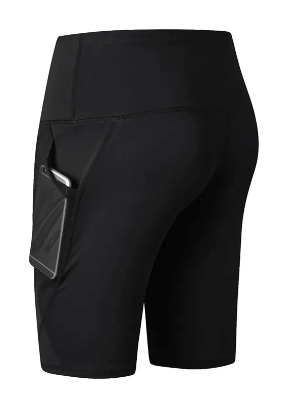 Black high-waisted quick-dry sports shorts for women with side pocket, perfect for yoga and running, product code SF1608.
