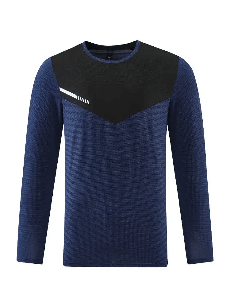 Sports quick-drying men's pullover in blue and black with long sleeves for breathable comfort. Ideal for activewear. Model SF1555.