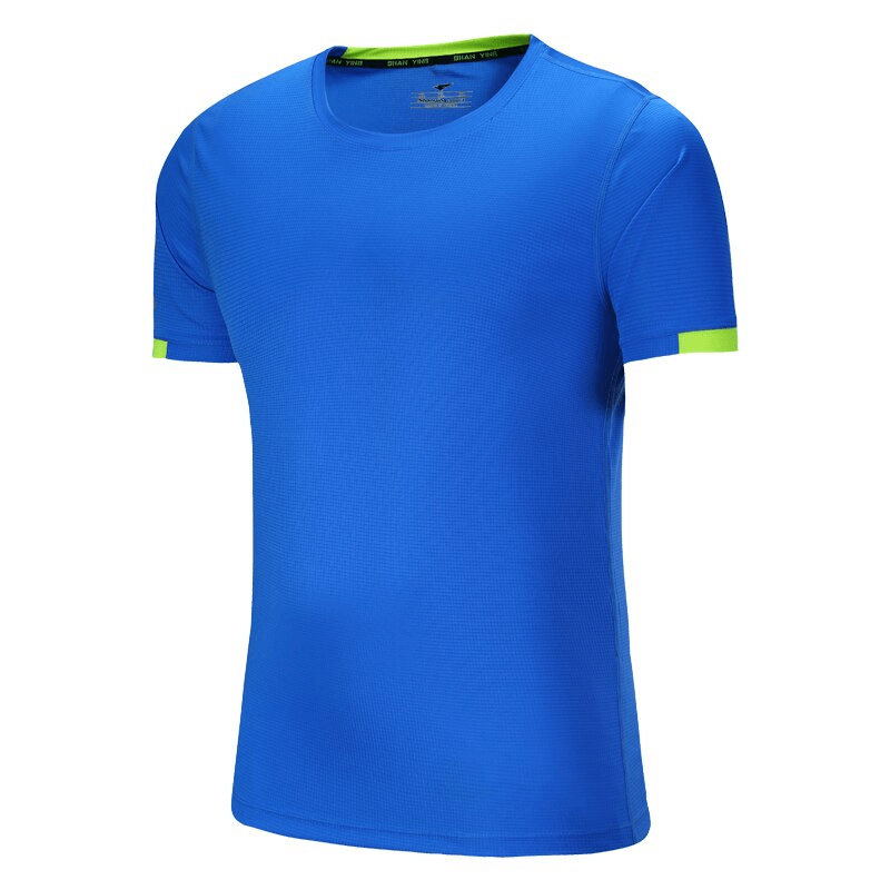Blue quick-drying men's training t-shirt with short sleeves and O-neck, perfect for comfort and style during workouts.