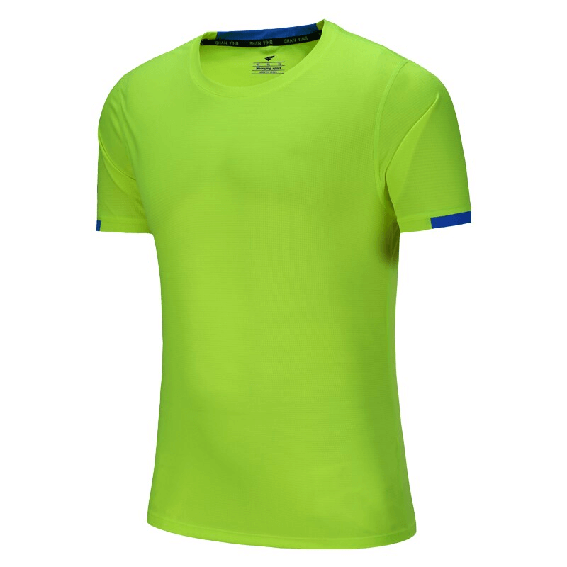 Neon green sports quick-drying men's T-shirt with short sleeves, perfect for training. Breathable spandex material, O-neck design.
