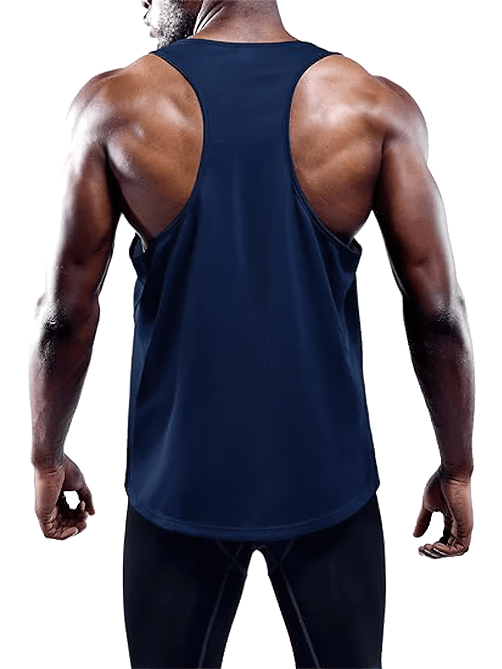 Back view of a man wearing Sports Sleeveless Tank Tops for Gym and Workout - SF4107, showcasing breathable fabric and wide armholes.