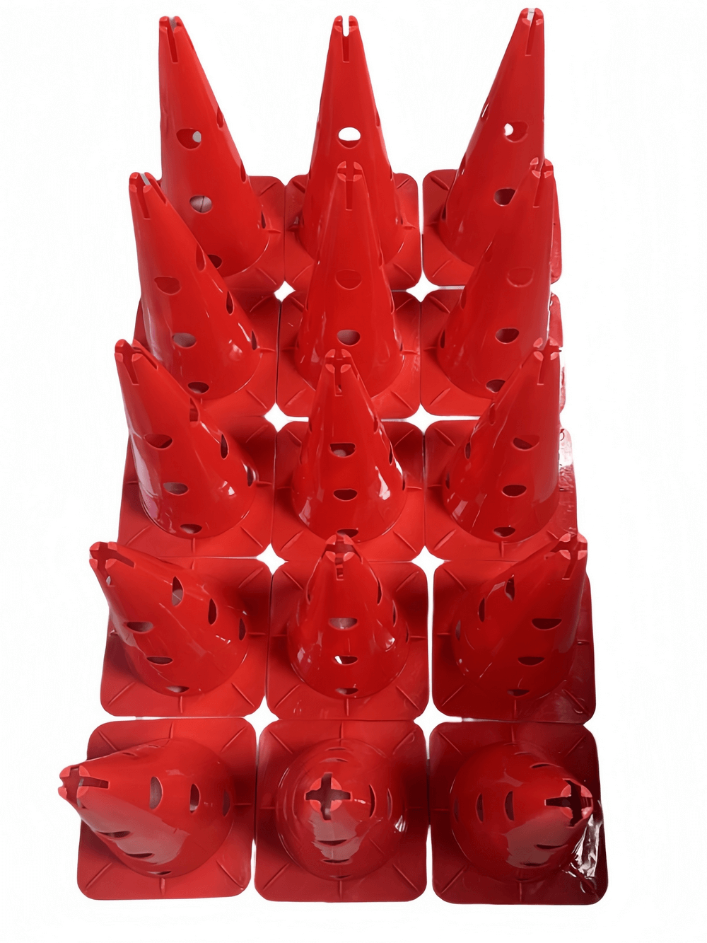 15 red agility cones for sports training, perfect for soccer and basketball drills. Durable PVC cones for improving agility and speed.