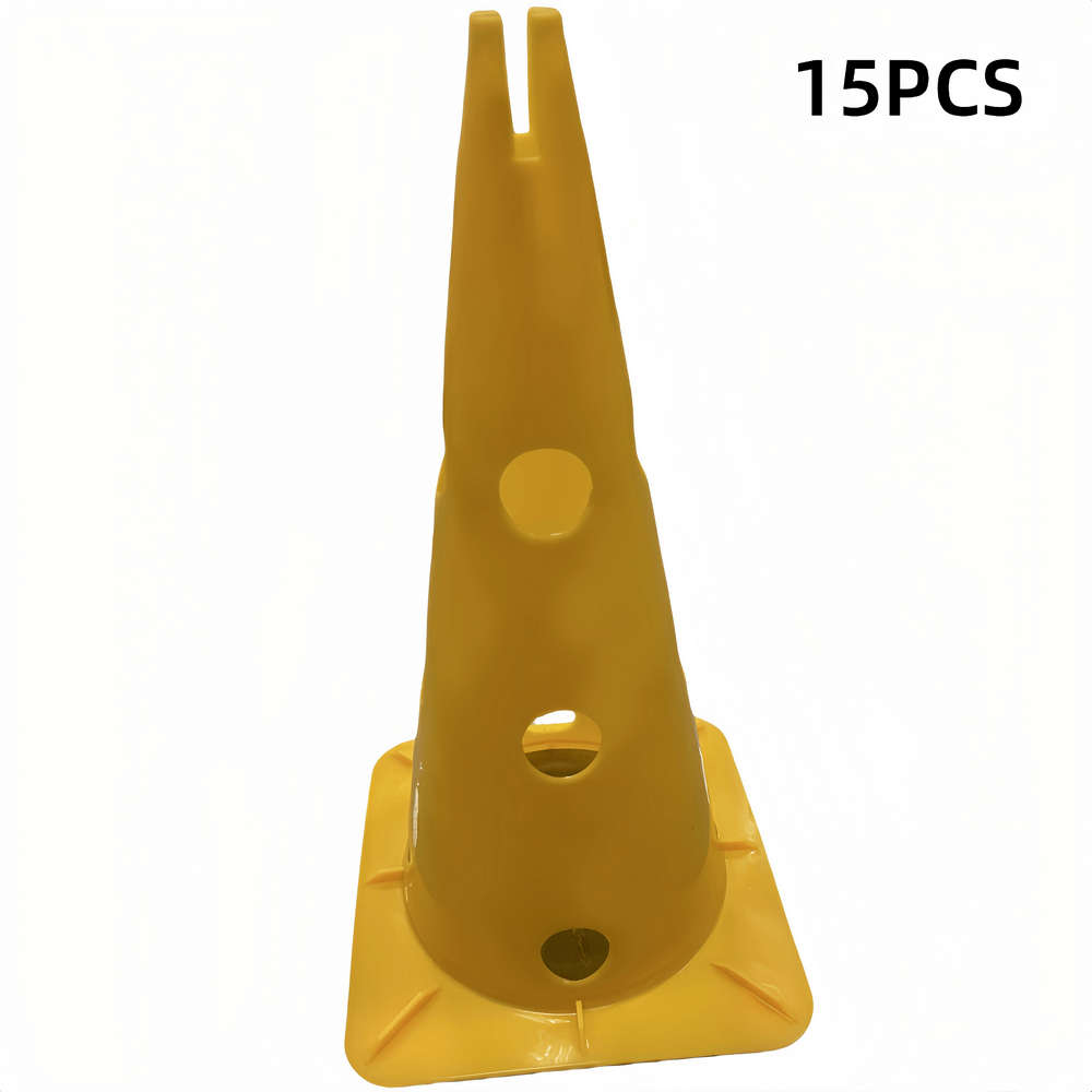 Yellow agility training cone from a 15-piece sports drill set, perfect for speed and coordination exercises.