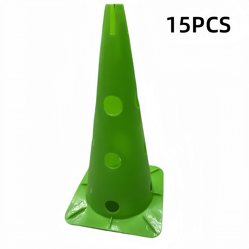 Bright green agility cone from the 15-piece sports training set SF2752, ideal for soccer drills, footwork, and coordination exercises.