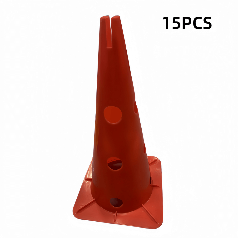 Red agility training cone from 15-piece sports drill set SF2752 for soccer and basketball, featuring durable PVC material.