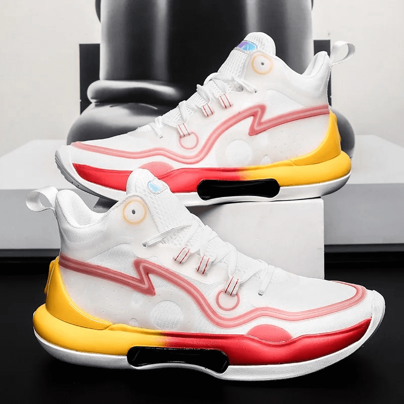 Unisex sports running shoes SF1868 with reflective elements, breathable mesh, rubber sole, and vibrant colors. Lace-up closure.