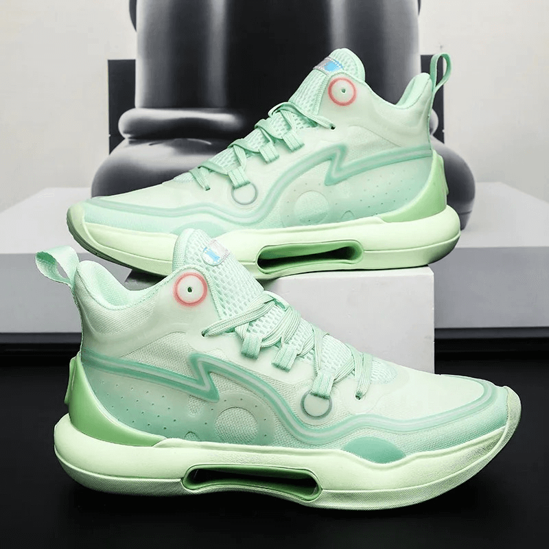 Mint green unisex sports running shoes SF1868 with reflective elements, breathable mesh, and rubber outsole on display.