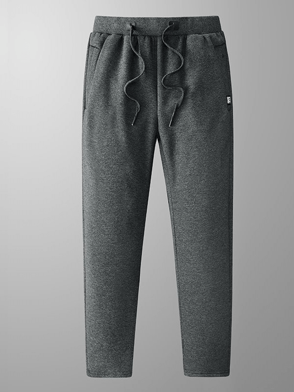 Sports Warm Fleece Men's Pants with Pockets, gray full-length, mid-waist, drawstring closure. Winter comfort and style, SF1529.