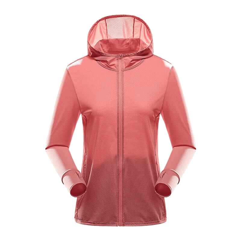 Women's waterproof sports windbreaker SF0157 in red, perfect for trekking and outdoor adventures with breathable, quick-dry fabric.