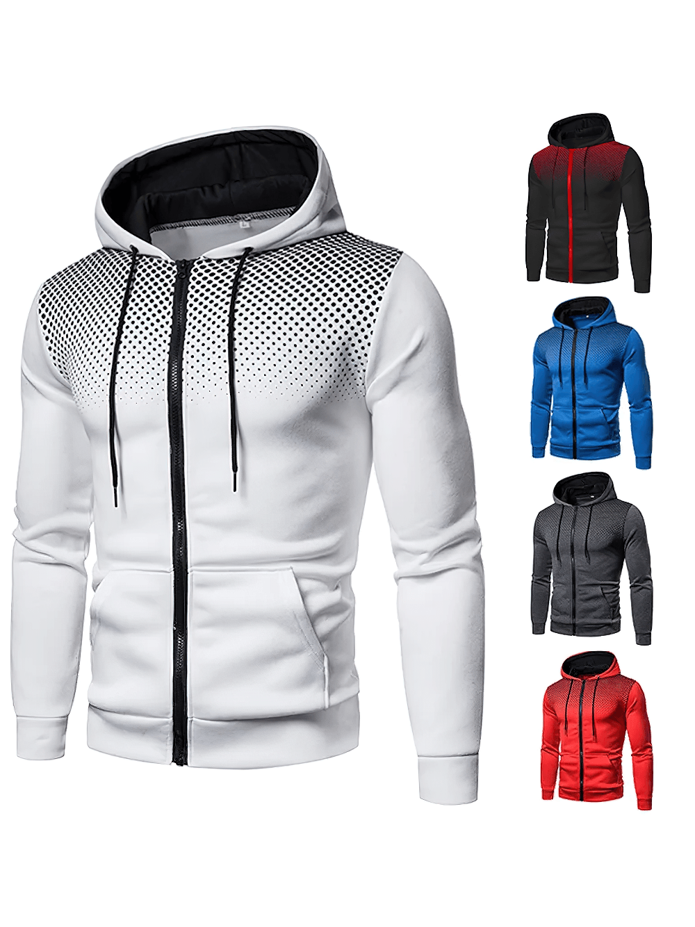 Sports Zip Up Hoodie with Ombre Dot Design - SF4623 in white with black ombre dots and available in multiple colors.