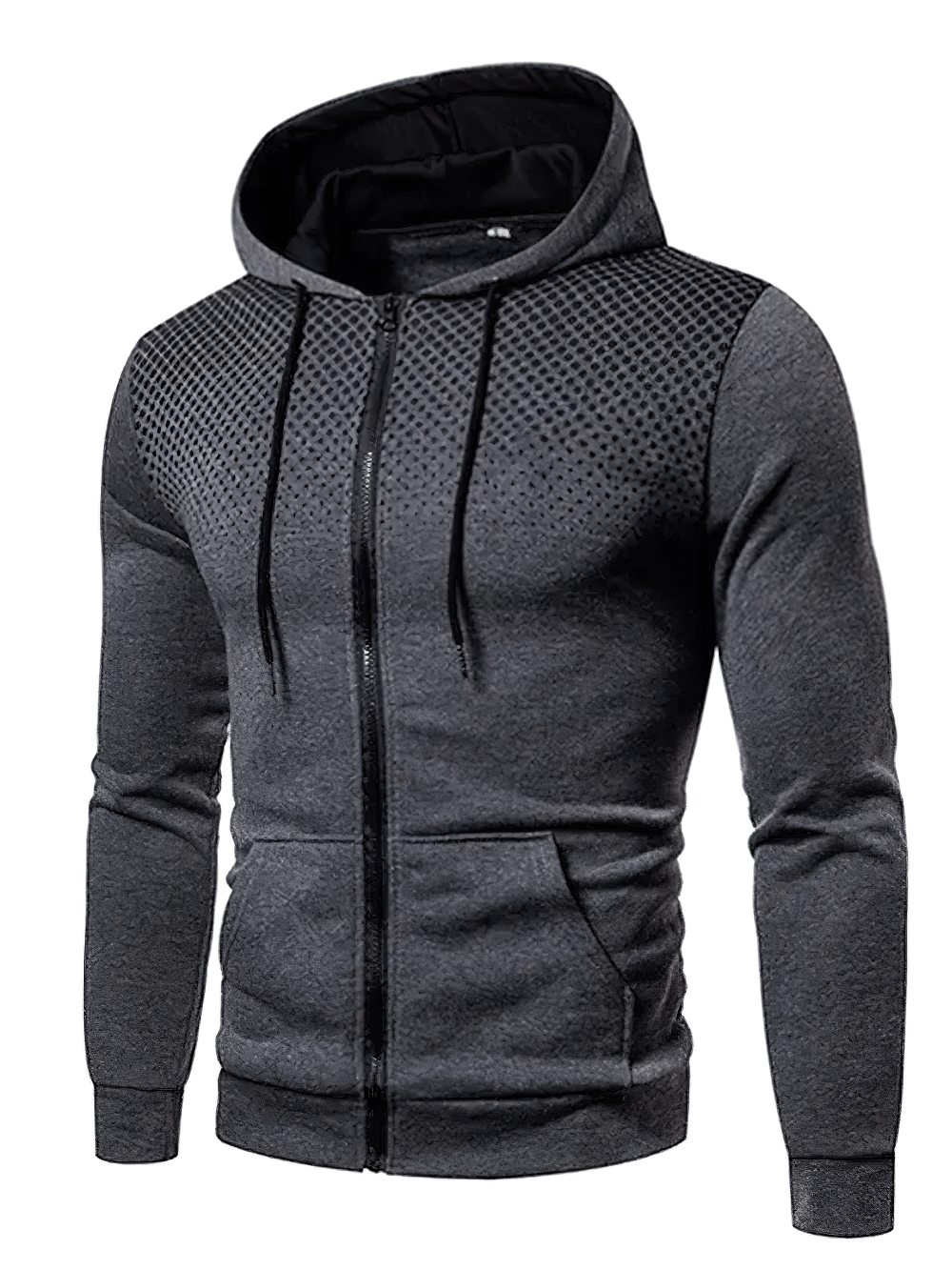 Sports Zip Up Hoodie with Ombre Dot Design - SF4623 in dark gray with zip and front pockets, ideal for athletic wear.