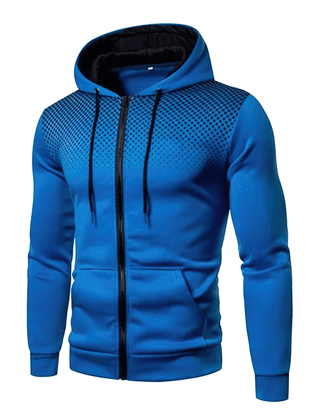 Sports Zip Up Hoodie with Ombre Dot Design - SF4623 in vibrant blue with front pockets and ombre dot pattern.
