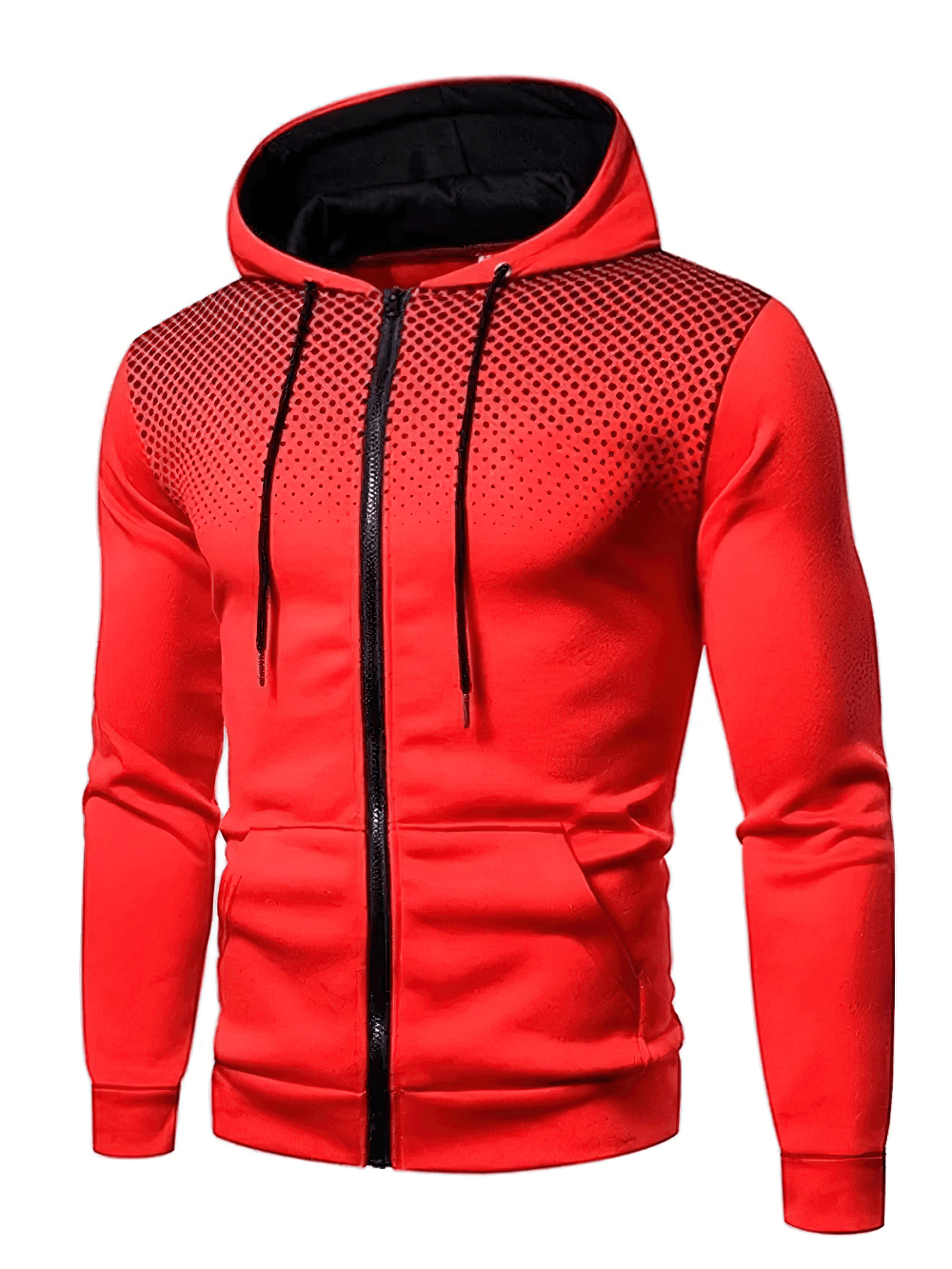 Sports Zip Up Hoodie with Ombre Dot Design - SF4623 in vibrant red with ombre dot pattern and kangaroo pockets.