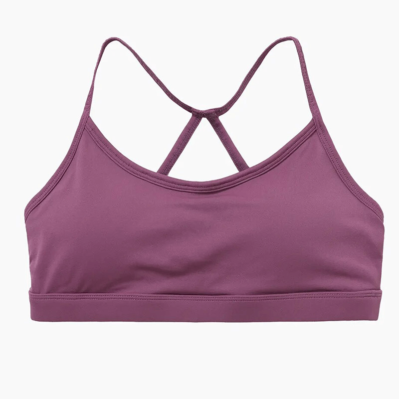 Purple sportswear yoga bra for women with crisscross back strap, breathable and quick-dry, ideal for fitness and yoga.