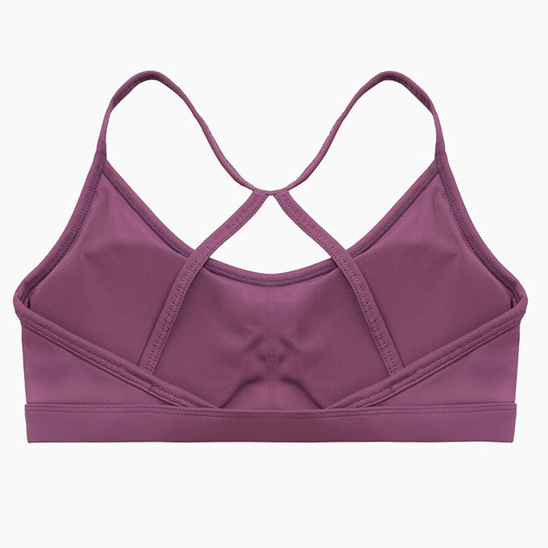Purple sports bra from the SF1691 Sportswear Yoga Set for women, featuring breathable nylon and spandex material.