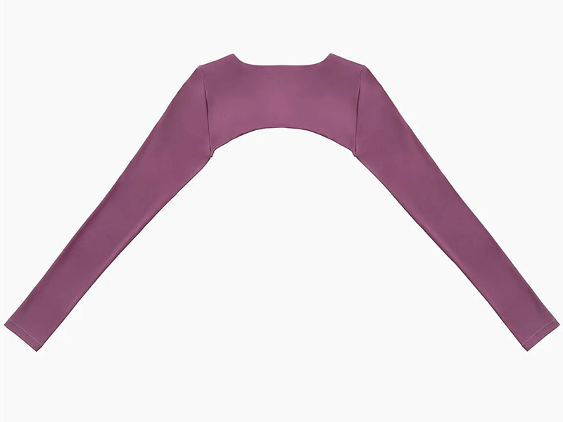 Purple long sleeve yoga top from the SF1691 women’s sportswear set, made of breathable nylon and spandex for comfort in all activities.