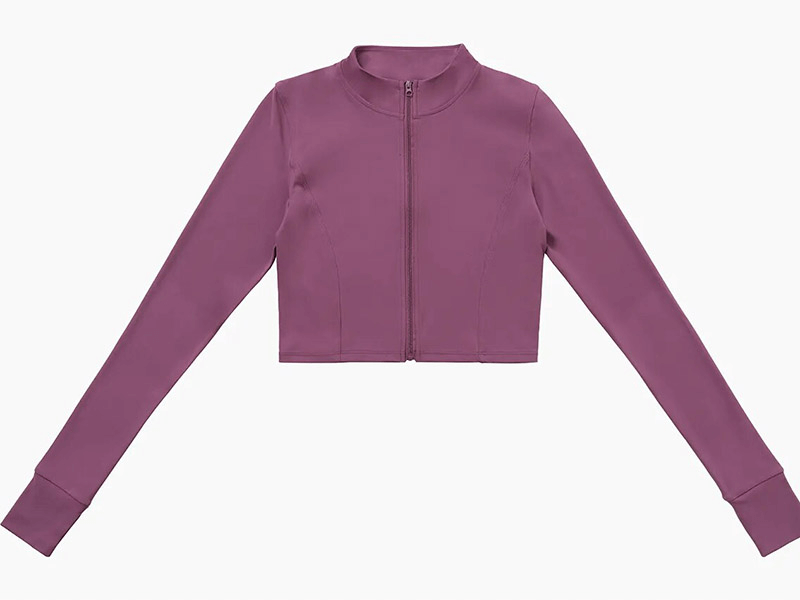 Women's purple yoga jacket, long-sleeved and zip-up, from Sportswear Yoga Set SF1691, ideal for active workouts.