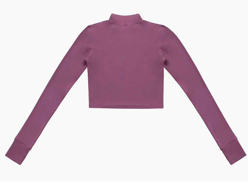Back view of a purple long-sleeve yoga top from the women's Sportswear Yoga Set, designed for comfort and flexibility.