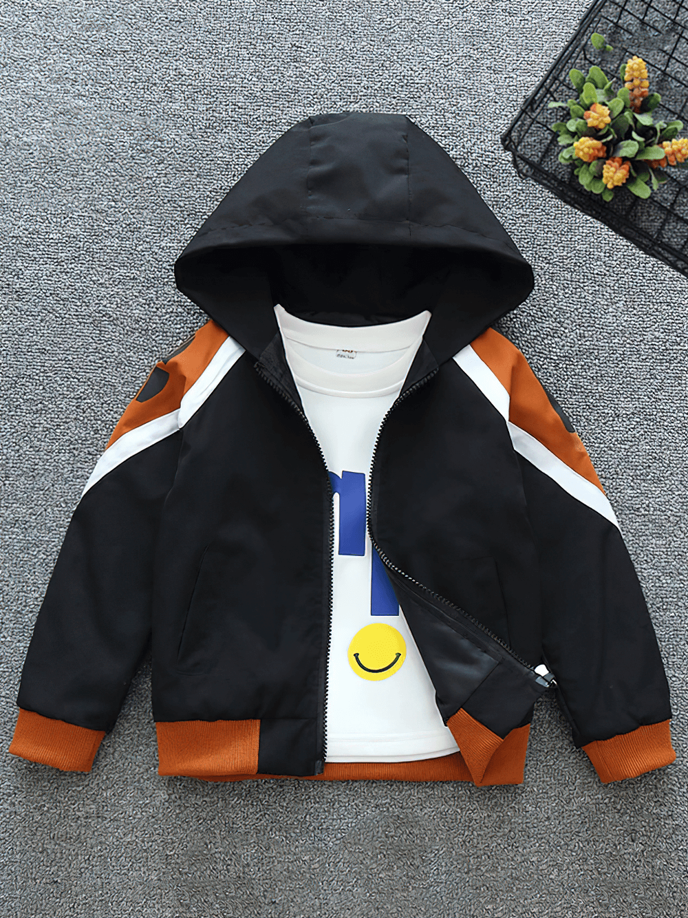 Sporty Color-Block Hooded Jacket with Zipper - SF3564, featuring vibrant colors and cozy design for active kids.