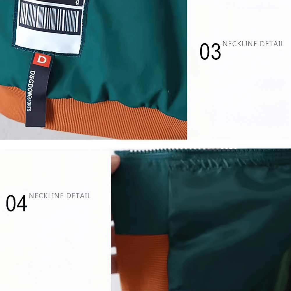 Sporty Color-Block Hooded Jacket with Zipper - SF3564 neckline details in vibrant green and orange.