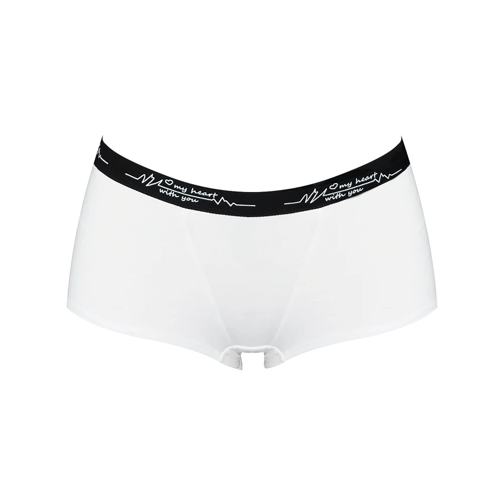 Sporty ladies boyshort panties with letter print waistband, style SF2520. Perfect for active wear with flexible spandex blend.