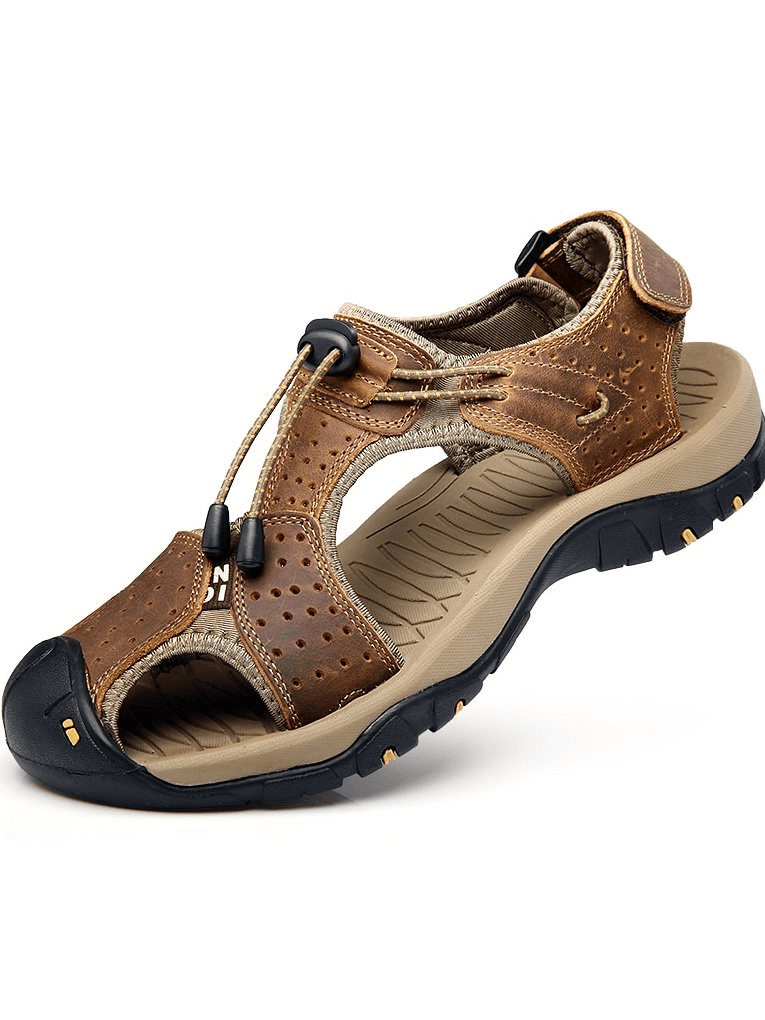Sporty Leather Casual Men's Sandals with Adjustable Buckles - SF1418